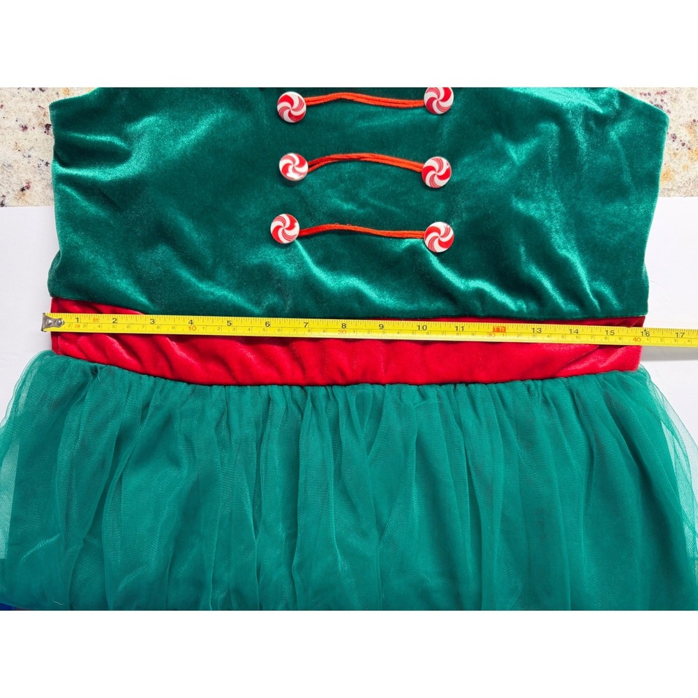 Elf Costume Dress Large Green Red Velvet Tulle Christmas Holiday Party - Picture 5 of 7